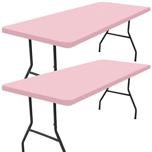 Smiry 2 Pack Waterproof Elastic Fitted Tablecloth (Pink)