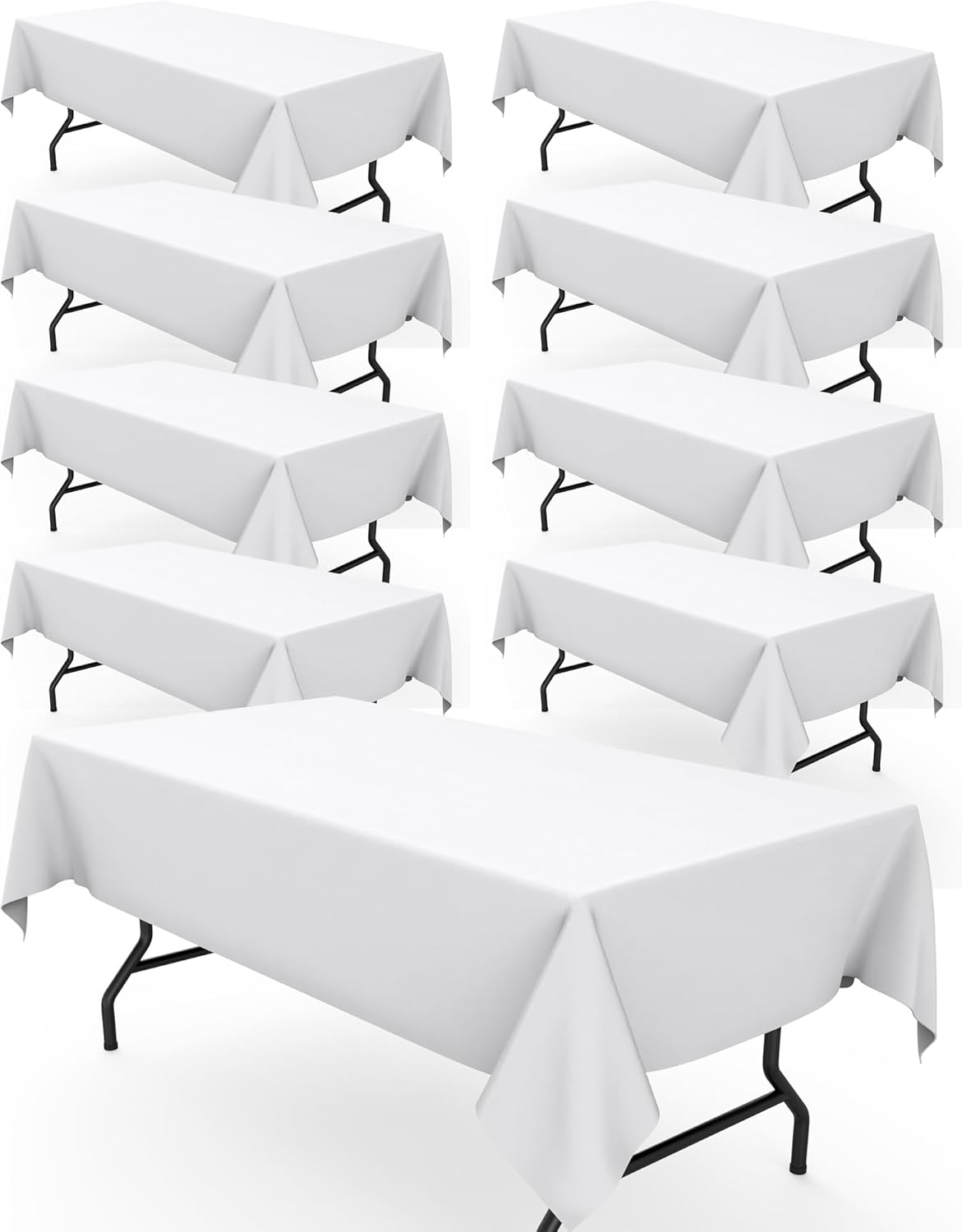 Pureegg Rectangle Table Cloth 60" x 102"  Durable Polyester Tablecloth Offers Reusable & Washable Protection, Ideal for Outdoor Party, Picnic, Wedding, Banquet and Birthday, 9 Pack, White
