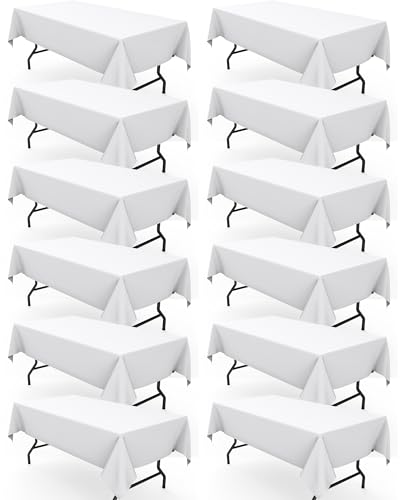 Pureegg Rectangle Table Cloth 60" x 102"  Durable Polyester Tablecloth Offers Reusable & Washable Protection, Ideal for Outdoor Party, Picnic, Wedding, Banquet and Birthday, 12 Pack, White
