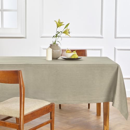 Solino Home Linen Square Tablecloth 52 x 52 Inch - 100% Pure Linen Vintage Khaki Table Throw - Fete, Machine Washable Table Cloth