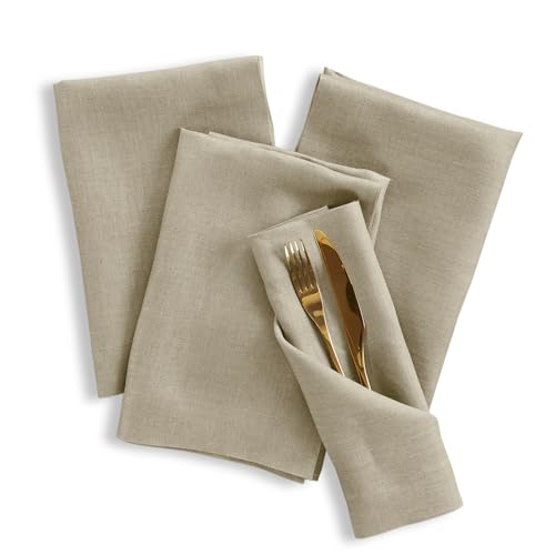 Solino Home Linen Napkins Set of 4-100% Pure Linen Vintage Khaki Dinner Napkins Cloth 20 x 20 Inch for Fall, Autumn, Thanksgiving - Fete, Handcrafted and Machine Washable