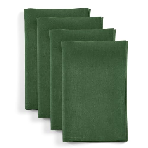 Solino Home Linen Napkins Set of 4-100% Pure Linen Pine Green Dinner Napkins Cloth 20 x 20 Inch for Fall, Autumn, Thanksgiving, Christmas - Fete, Handcrafted and Machine Washable