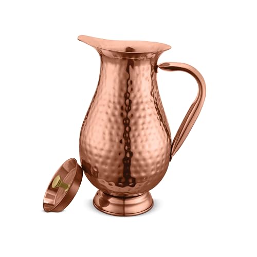 AVADOR Handcrafted 100% Pure Copper Jug Pitcher Drinkware Hammered Finish (Design 4)