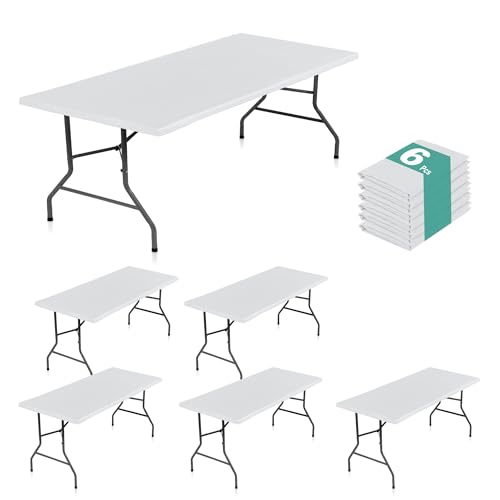 LUSHVIDA 6 Packs Vinyl Tablecloths with Flannel Backing 72x30 inch - Waterproof Plastic Table Covers for 6 Foot Rectangle Folding Table Cloths with Elastic Edges, White