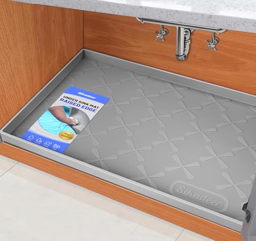 SIKADEER 37" x 19" Under Sink Mat Waterproof, Silicone Mat Kitchen Drawer Shelf and Cabinet Liner, Sink Protector for Bathroom Organizers and Storage, Boot Tray Pet Food Mats