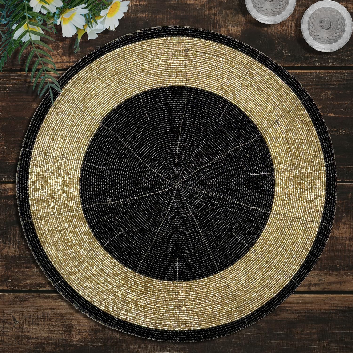 Decozen Round Beaded Gold Placemats Set of 12