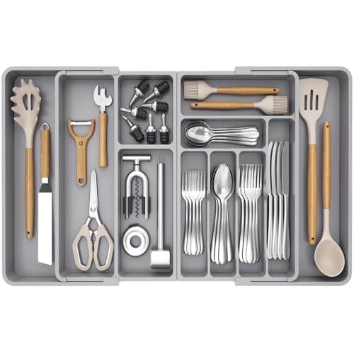 Lifewit Large Silverware Drawer Organizer (Gray)