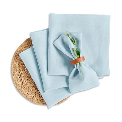 Solino Home Linen Napkins Set of 4-100% Pure Linen Ice Water Dinner Napkins Cloth 20 x 20 Inch - Fete, Handcrafted and Machine Washable - Christmas, Holiday