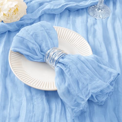 50 Pack Light Blue Cheesecloth Napkins Fall Thanksgiving Cloth Napkins Set of 50 Baby Blue Dinner Table Napkins Bulk 21x21 Inches for Wedding Bridal Baby Boy Shower Birthday Xmas Decor