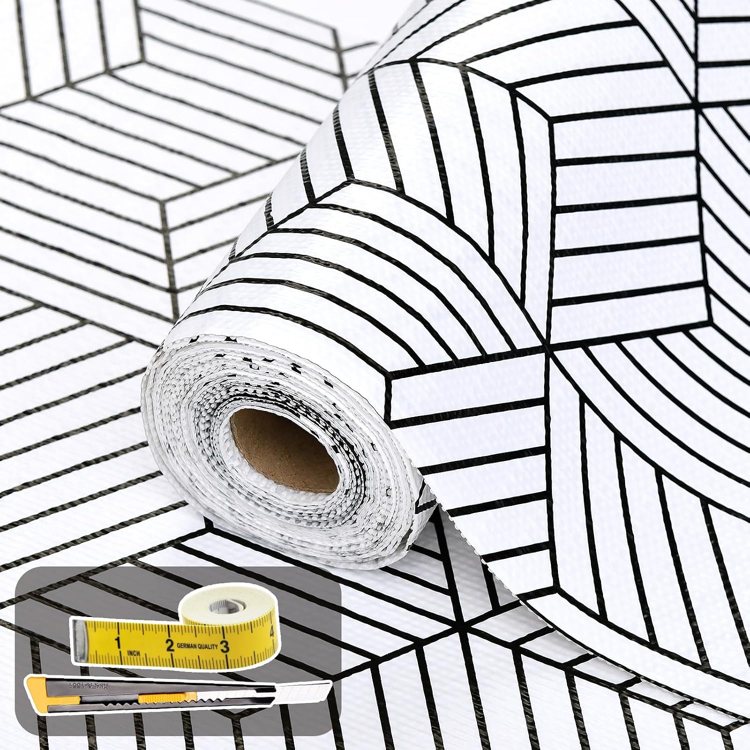 Kimhan 12in x 30FT (Black White Geometric)