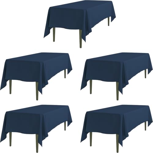 LTC LINENS 5 Pack Rectangular Tablecloths Navy Blue 60 x 102 Inch for 6 ft Rectangle Banquet Tables with Half-Drop - Stain and Wrinkle Resistant Polyester Fabric Cloth Table Covers for Wedding, Party