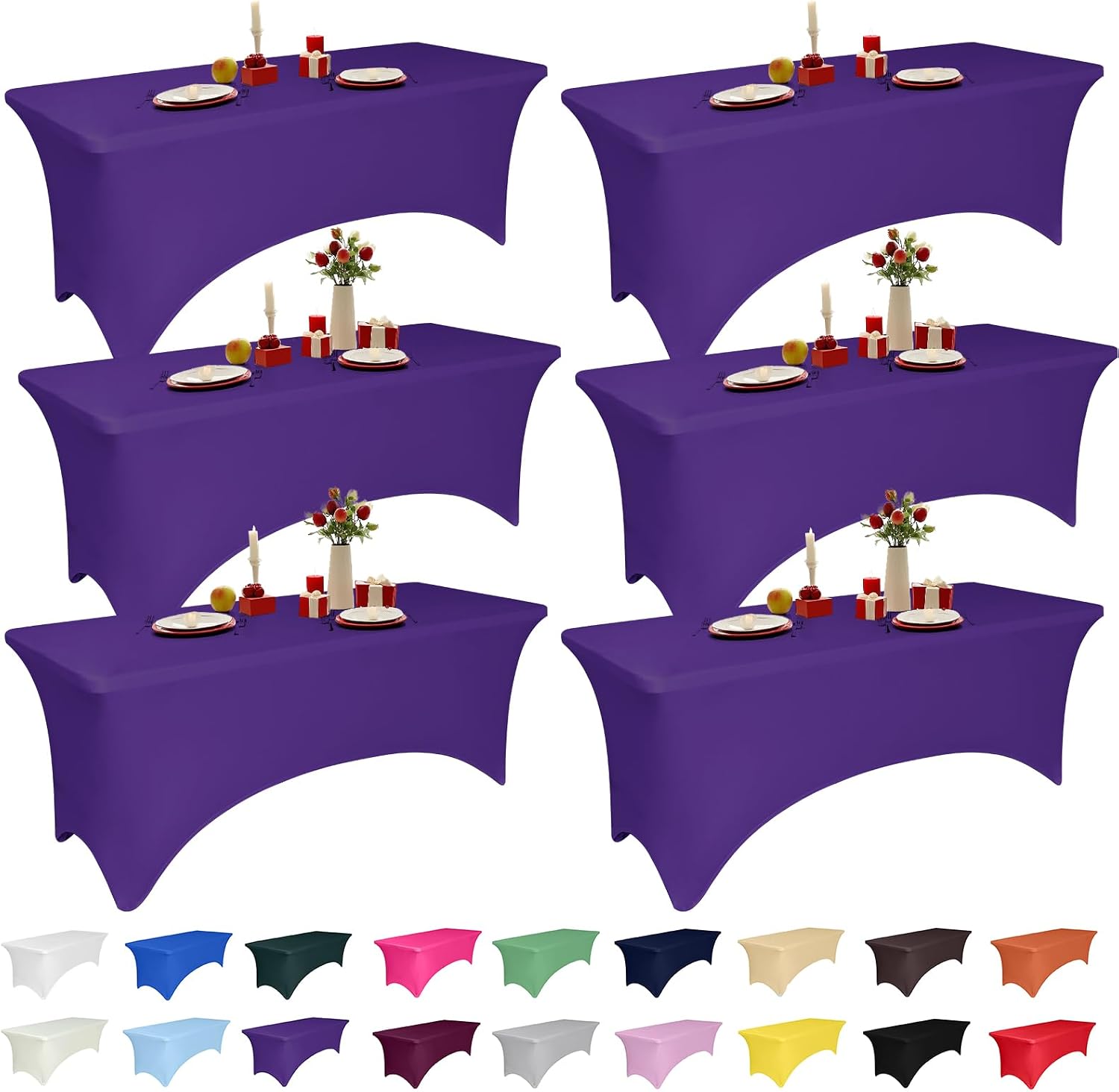 LGJIAOJIAO 6 Pack Purple Spandex Tablecloth