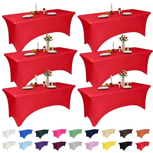 6 Pack 8 Feet Red Spandex Tablecloth
