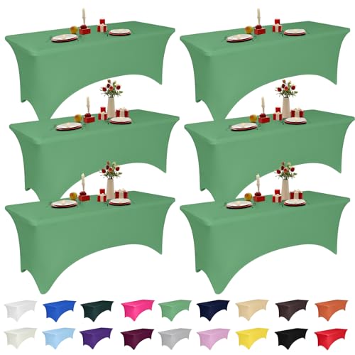 6 Pack 6 Feet Emerald Green Spandex Tablecloth for Tables, Fitted & Stretch, Washable, Wrinkle Resistant, Perfect for Event, Wedding, Party, Banquet, Cocktail, Festival, and Table Protector