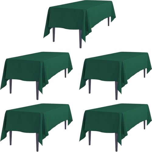 LTC LINENS 5 Pack Hunter Green Rectangle Tablecloths 70 x 120 Inch for 6 or 8 ft Rectangular Banquet Tables with Half-Drop - Stain and Wrinkle Resistant Polyester Cloth Table Covers for Wedding, Party