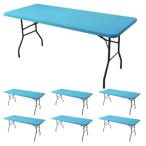 Enjoyidea 8ft Light Blue Fitted Tablecloth (6-Pack)