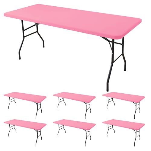 Enjoyidea 6 ft Pink Elastic Fitted Tablecloth (6-Pack)