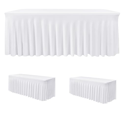 HolidayIdeas White 4ft Spandex Tablecloth 2 Pack Fitted Stretch Rectangluar Table Skirts 24x48 Inch, Wrinkle-Free Floor Length Polyester Table Cover for Weddings Parties Banquets Events