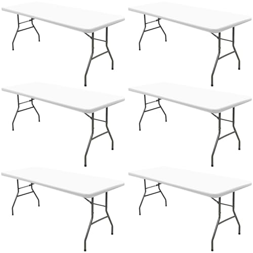 6 Pack Picnic Table Cover Fitted Tablecloths 6 Foot Rectangle Tables Elastic Waterproof Stretch Washable Patio Folding Outdoor Spandex Table Cloth for Camping Banquet and Parties (White,30" x 72")