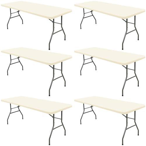 6 Pack Table Cover Fitted Picnic Elastic Tablecloth for 6 Foot Rectangle Tables Waterproof Stretch Washable Folding Indoor and Outdoor Spandex Table Cloth for Parties Banquet Camping (Beige,30" x 72")