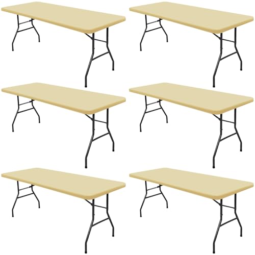 6 Pack Picnic Table Cover Fitted Elastic Outdoor Tablecloths for 6 Foot Rectangle Tables Waterproof Stretch Washable Patio Folding Spandex Table Cloth for Camping Banquet Parties (Champagne,30" x 72")