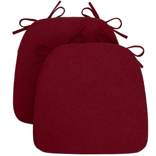 Chair Cushions for Dining Chairs, D-Shaped Seat Cushions with Removable Washable Cover and Ties, Chair Pads for Kitchen, Indoor Dining Room, Patio Chairs, 17'' x 16'', Set of 2, Red