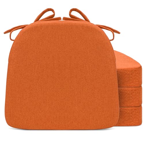 Chair Cushions for Dining Chairs, D-Shaped Seat Cushions with Removable Washable Cover and Ties, Chair Pads for Kitchen, Indoor Dining Room, Patio Chairs, 17'' x 16'', Set of 4, Orange