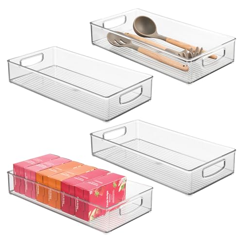iDesign Stackable Clear Plastic Extra Long Pantry Organizers and Cabinet Storage Bins for Kitchen, 4-Pack