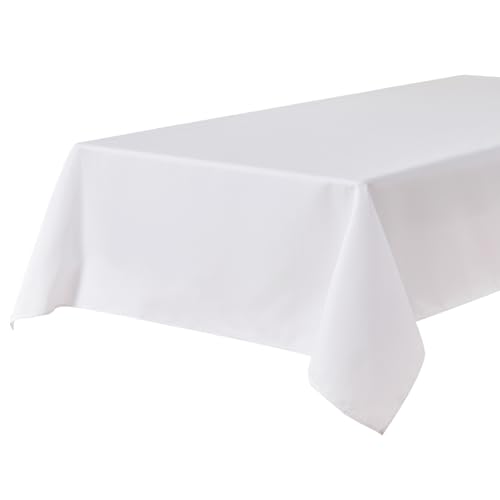 BALCONY & FALCON Rectangle Tablecloth Waterproof and Stain-Resistant Oxford Table Cloth Machine Washable Table Cover for Weddings Holidays Restaurants Parties and Gardens(White, 90x132)