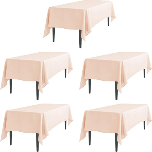 LTC LINENS 5 Pack Peach Rectangular Tablecloths 70 x 120 Inches for 6 ro 8 Feet Rectangle Banquet Tables with Half-Drop - Stain and Wrinkle Resistant Polyester Cloth Table Covers for Party, Wedding