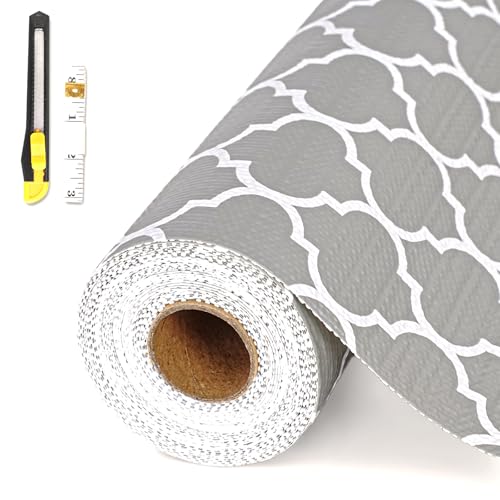 Drawer and Shelf Liner for Kitchen Cabinet,Non-Adhesive Cabinet Liner 12in x 30FT,Waterproof Shelf Paper Non-Slip Mats Cupboard Liners Contact Protect Dresser/Shelves/Table-Grey Lantern