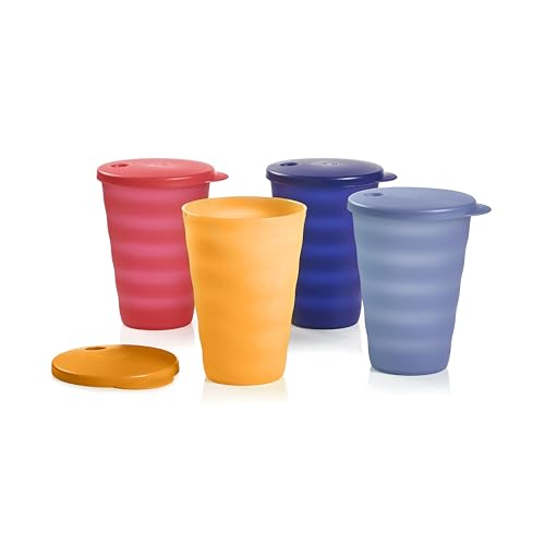 Tupperware Impressions Tumbler Set, 4 Count, Dishwasher Safe and BPA Free (4 Tumblers, 4 Lids, 17 fl oz each) Multicolor