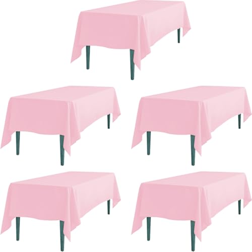 LTC LINENS 5 Pack Pink Rectangular Tablecloths 70 x 120 Inches for 6 ro 8 Feet Rectangle Banquet Tables with Half-Drop - Stain and Wrinkle Resistant Polyester Cloth Table Covers for Party, Baby Shower