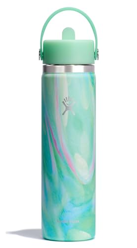 Hydro Flask Water Bottle - Insulated Stainless Steel - Wide Mouth Flex Straw Lid, Non Spill, Leakproof and Refillable in 24 Oz Jelly Green