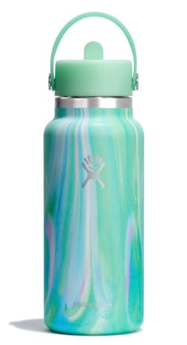 Hydro Flask Water Bottle - Insulated Stainless Steel - Wide Mouth Flex Straw Lid, Non Spill, Leakproof and Refillable in 32 Oz Jelly Green