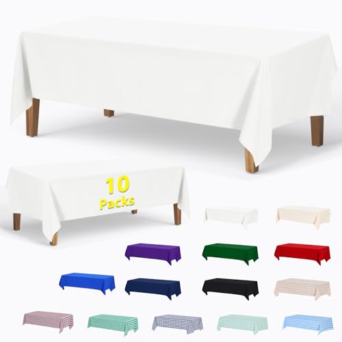 ABCCANOPY 10 Pack Rectangle Polyester Tablecloth 60 x 102 Inch Indoor Outdoor Stain-Resistant Washable Heavy-Duty Fabric Table Cover Elegant Home Decor White
