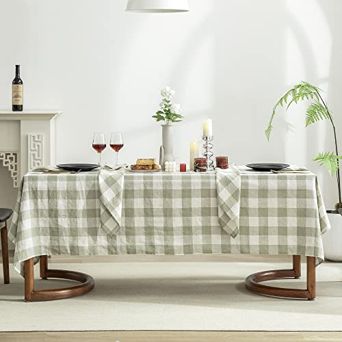 EVERLY 100% Yarn-Dyed Linen Rectangle Tablecloths 60x132Inches for Dining,Buffet Parties,Picnic,Events and Restaurants,Decorative Halloween,Thanksgiving Machine Washable Tablecloths-Sage Green Plaid
