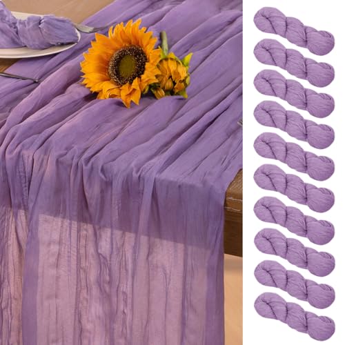 Lavender Purple Cheesecloth Table Runner 10 Pack Fall Table Runners Boho Gauze 120 Inches Cheese Cloth Fall Table Decorations for Thanksgiving Wedding Bridal Baby Shower Birthday Garden Party