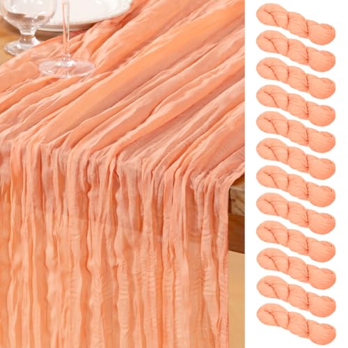 Peach Cheesecloth Table Runner 12 Pack Fall Table Runners Boho Gauze 120 Inches Cheese Cloth Fall Table Decorations for Sweet Little Peach Baby Shower Decor Wedding Bridal Thanksgiving Party