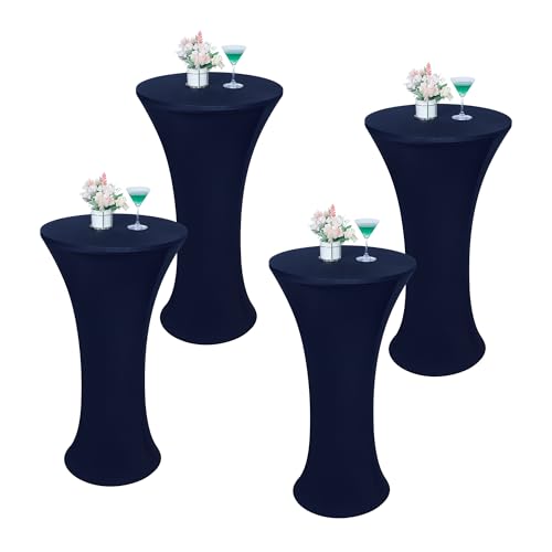 Wolkemer 4PCS 24x43 Inch Navy Blue Round Cocktail Tablecloth Fitted Highboy Stretch Cocktail Table Cover for Banquet Bar Party Pub Wedding Indoor Outdoor
