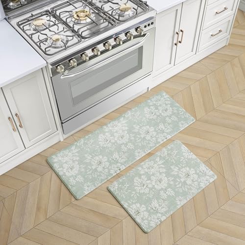 Laura Ashley - Anti-Fatigue Kitchen Mat, 2 Piece Set (Sage Green Iris)