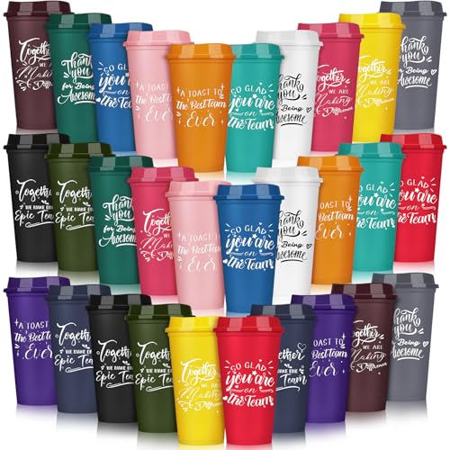 Pickmesh 60 Pcs Employee Appreciation Gifts Christmas Thank You Gift for Team Building 16 oz Teacher Plastic Coffee Cup with Lid Inspirational Travel Tumbler for Coworker Staff Pastor (Colorful)