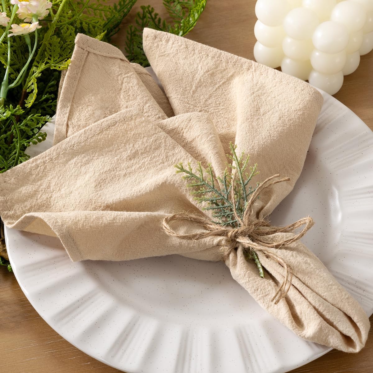 Socomi Cloth Napkins Champagne Fall Thanksgiving Washable Reusable Bulk Linen Cotton Napkins Set of 20 17"x17" for Wedding Party Bridal Baby Shower Birthday Dining Table Decorations