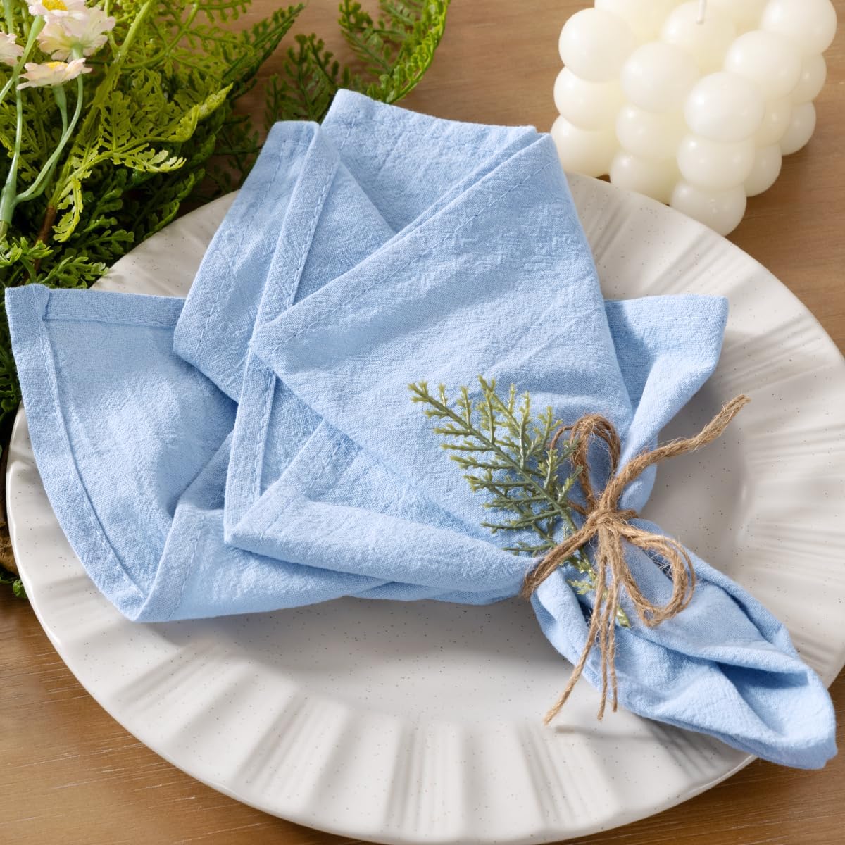 Socomi Cloth Napkins Blue Fall Thanksgiving Washable Reusable Bulk Linen Cotton Napkins Set of 20 17"x17" for Wedding Party Bridal Baby Shower Birthday Dining Table Decorations