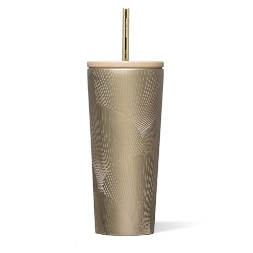 Corkcicle Cold Cup Insulated Tumbler with Straw - Keeps Drinks Cold for 12 Hours - Triple-Insulated Stainless Steel - Leak-Resistant Lid - Summer Drinkware Gift - 24 oz - Champagne Dreams