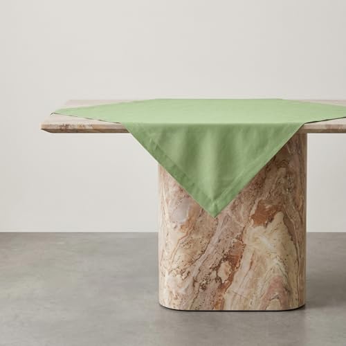 Solino Home Linen Tablecloth 52 x 52 Inch - 100% Pure Linen Laurel Green Square Tablecloth - Fete, Machine Washable Table Throw for Fall, Autumn, Thanksgiving