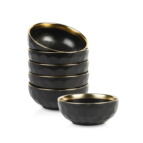 vicrays Ceramic Salad Bowls Set (Black with Golden)