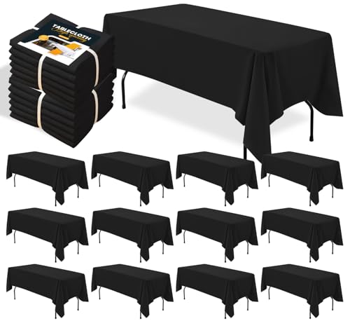 BIGTONE 12 Pack Black Rectangle Tablecloth 60 x 102 Inch, Reusable and Washable Table Clothes for 6 Foot Tables, Wrinkle Resistant Polyester Fabric Table Cover for Wedding, Party, Banquet