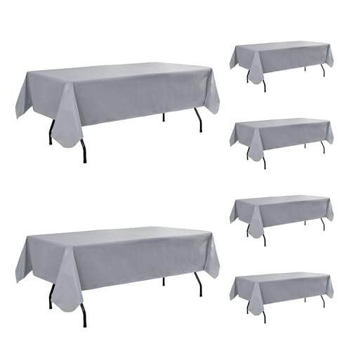 Vinyl Tablecloth with Flannel Backing-6 Pack Grey 60x120 Inch Outdoor Waterproof Plastic Table Cloth-Wipeable Heavy Duty Oilcloth Rectangle 8 Foot Protector for Picnic Party Camping Dining
