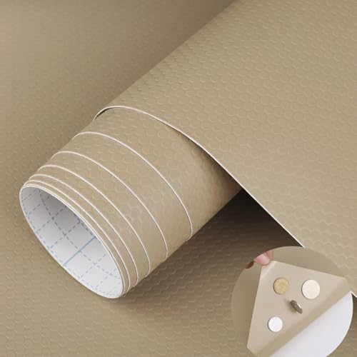 WochiTV Adhesive Shelf Liner 11.8 X 360 Inches Peel and Stick Kitchen Liner for Cabinets, Drawers Removable Protector Mat Waterproof Contact Covering for Dresser Pantry Countertops Shelves, Khaki
